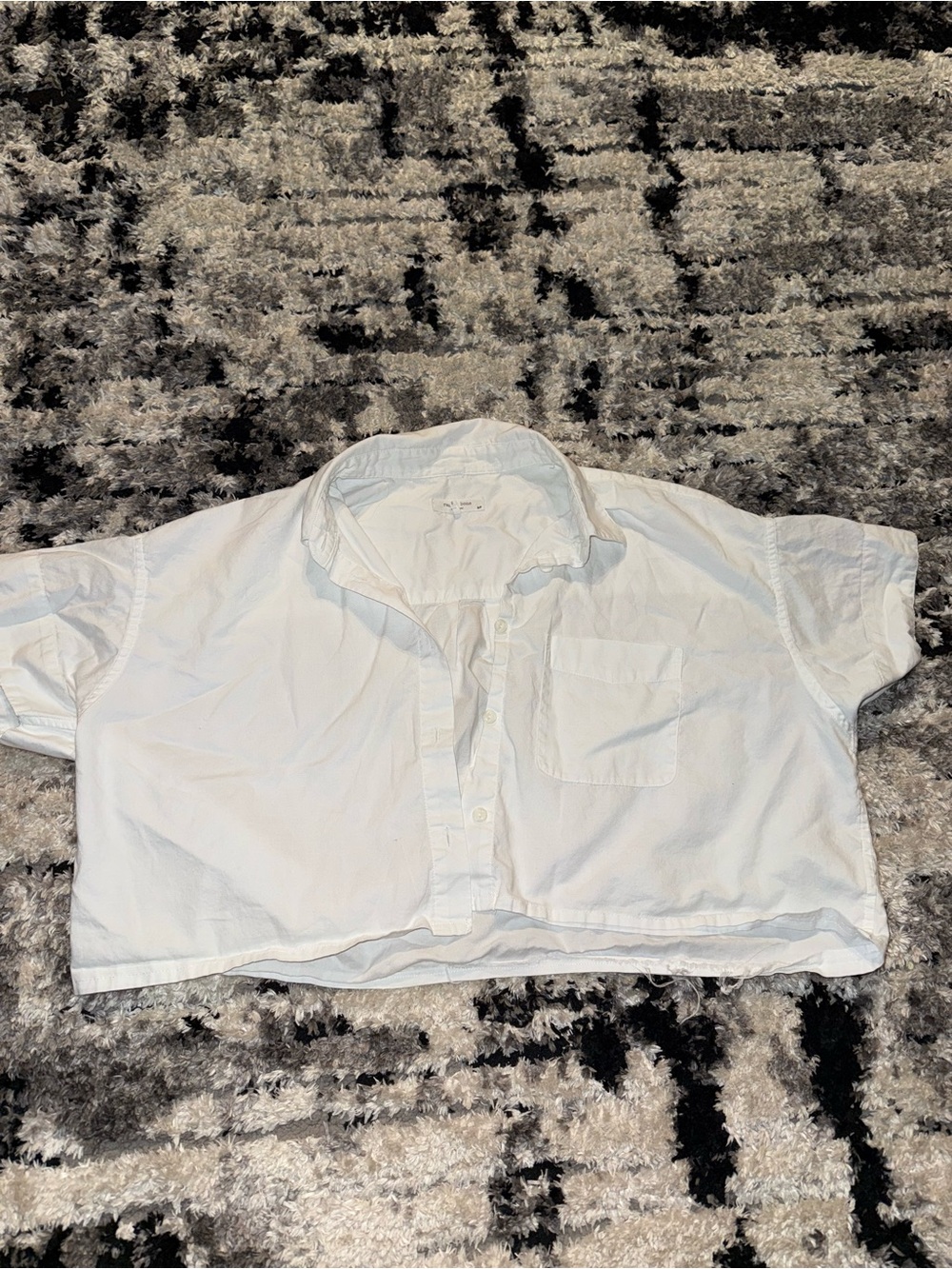 rag & bone White Cropped Shirt with Label Detail